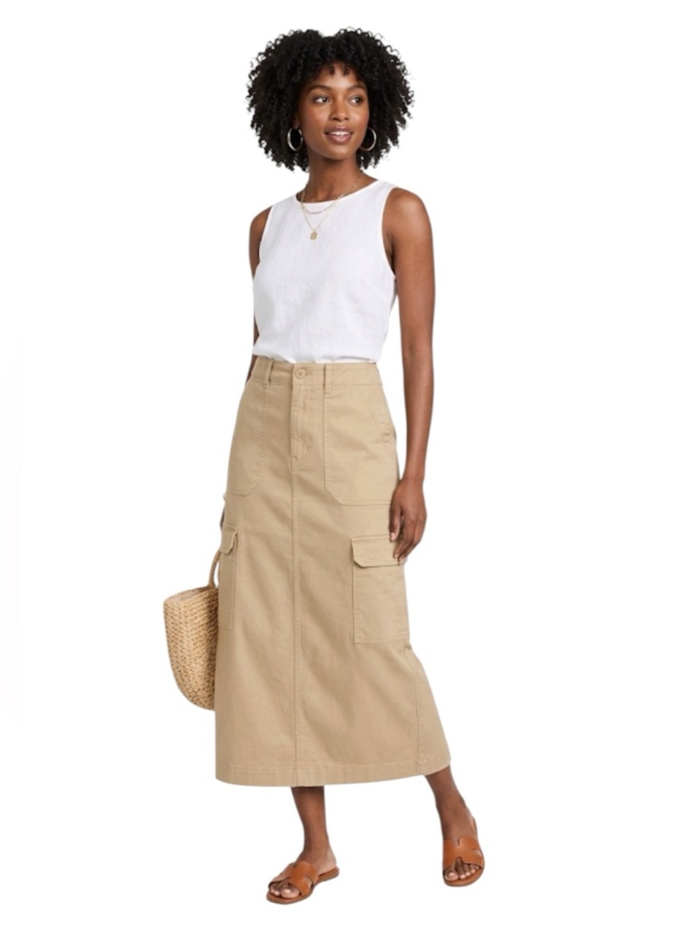 Universal Thread Woman's Cargo Long Midi Skirt Split in Back Khaki Tan Size: 6